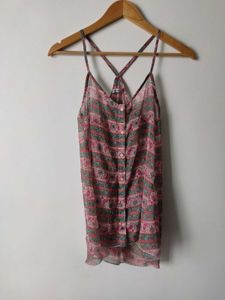 Sheer Floral Print Button-Up Cami Top