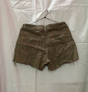 Olive Green Distressed Denim Shorts