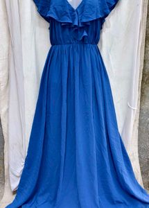 I. Elegant Blue Ruffled Maxi Dress