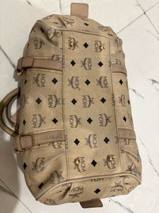 MCM Cognac Visetos Coated Canvas Boston Bag