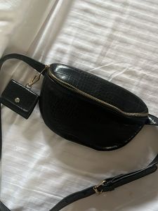 Black Croc Embossed Fanny Pack
