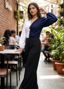 Chic Two-Tone Twist Front Top