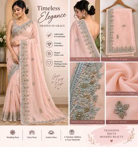 Elegant Pink Saree with Premium Embroidery🔥🔥