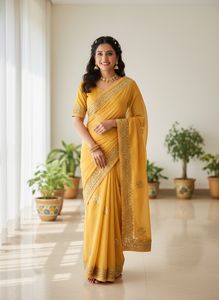 Elegant Yellow Ethnic gotta patty saree