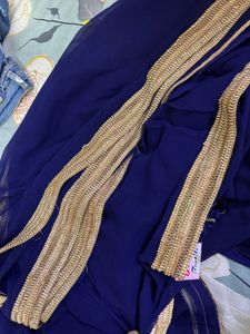 Navy Blue Saree With Border And wit Blouse Fabric