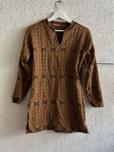 Beautiful Woolen Mustard Kurti With Stand Collar