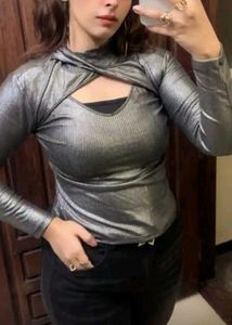 Metallic Cut-Out Long Sleeve Top