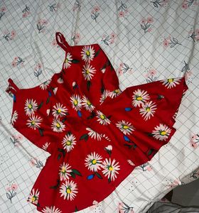 Red Daisy Print Mini Dress