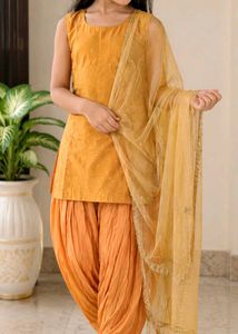 Stylish Yellow Kurta with Patiala and Dupatta