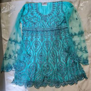 Teal Embellished Stones n Mirror work Suit Set
