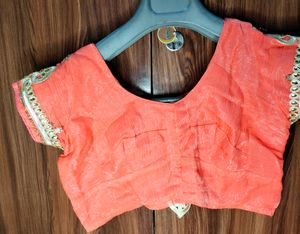 Peach Colour Designer Blouse + Red