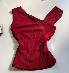 Red Ruched One-Shoulder Top