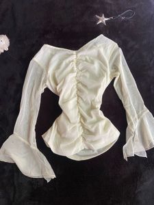 Sheer Bell Sleeve Ruched Top