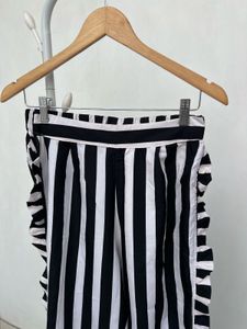 Striped Ruffle Detail Slit Pants