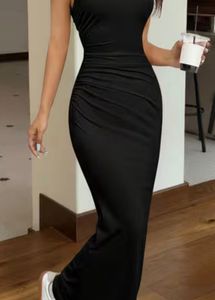 Chic Ruched Black Maxi Dress