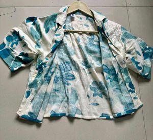 Floral Print Crop Top &amp; Shirt Set