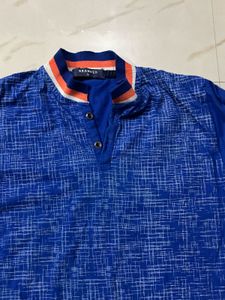 Men's Blue Printed Full Sleeve T-Shirt