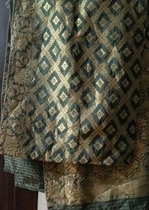 Elegant Green and Gold Brocade Duppata