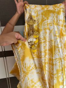Tie-Dye Yellow Lehenga Skirt with Tassels