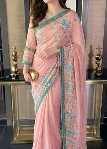 new Elegant Pink Embroidered Saree