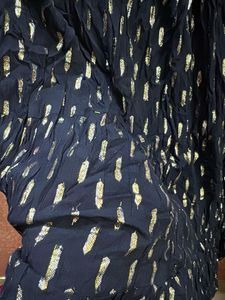 Navy Blue Ethnic Skirt with Gold Print