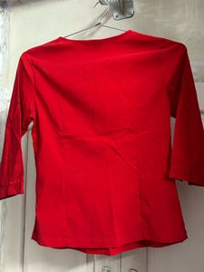 Red Kurta with Lace Neckline