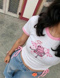 Cute Graphic Crop Top with Drawstrings