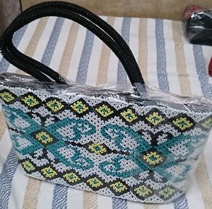 Exquisite Beaded Handbag with Geometric Pattern