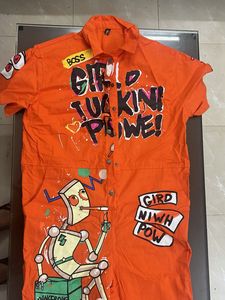 Orange Graphic Button-Down Shirt