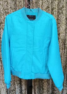 blue leather Bomber Jacket