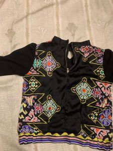 Printed Zip Front Long Sleeve Top