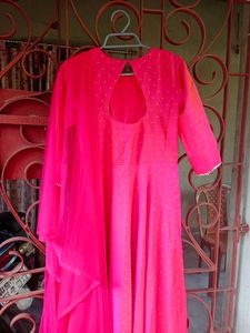 Woven Design Long Gown With Dupatta