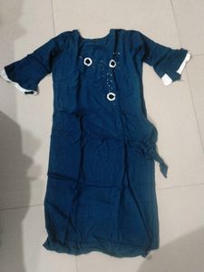 Blue And White Kurti Cheed Moti Work
