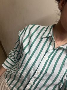 Green Striped Button-Up Shirt