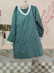 Green Striped Kurta with Lace Detail