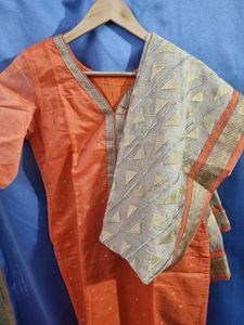 Orange Kurta Set with Embellishments