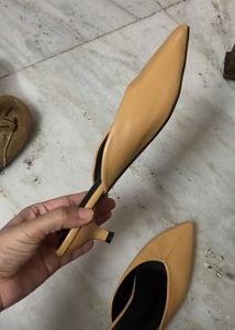 Tan Mules - Pointed Toe kitten heels