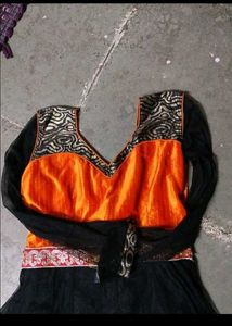 Elegant Orange &amp; Black Lehenga Choli Set
