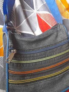 Denim Crossbody Bag with Colorful Zippers