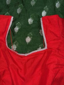 Green Silk Saree with Red Blouse