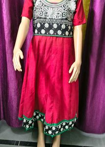 Red Anarkali Kurta with Embellished Yoke