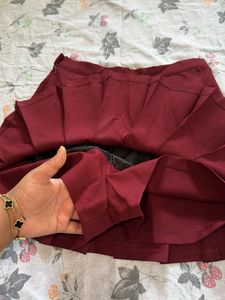 Maroon Pleated Mini Skirt