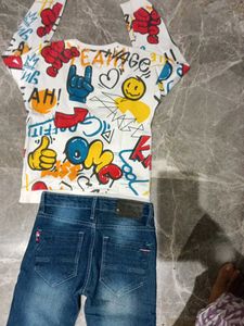 Graffiti Print Sweatshirt &amp; Jeans Set