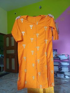 Bright Orange Embroidered Kurta