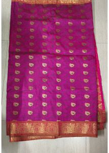 Vibrant Pink Saree with Gold Motifs