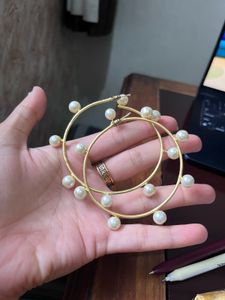 Gold Hoop Earrings with Pearls
