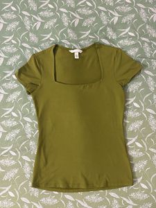 H&M Olive Green Square Neck Tee