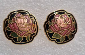 Rose Enamel Stud Earrings - Unused