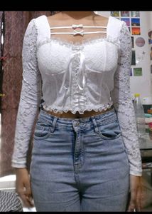 Korean Padded White Lace Corset Top