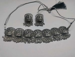 Oxidised Temple Design Necklace Set